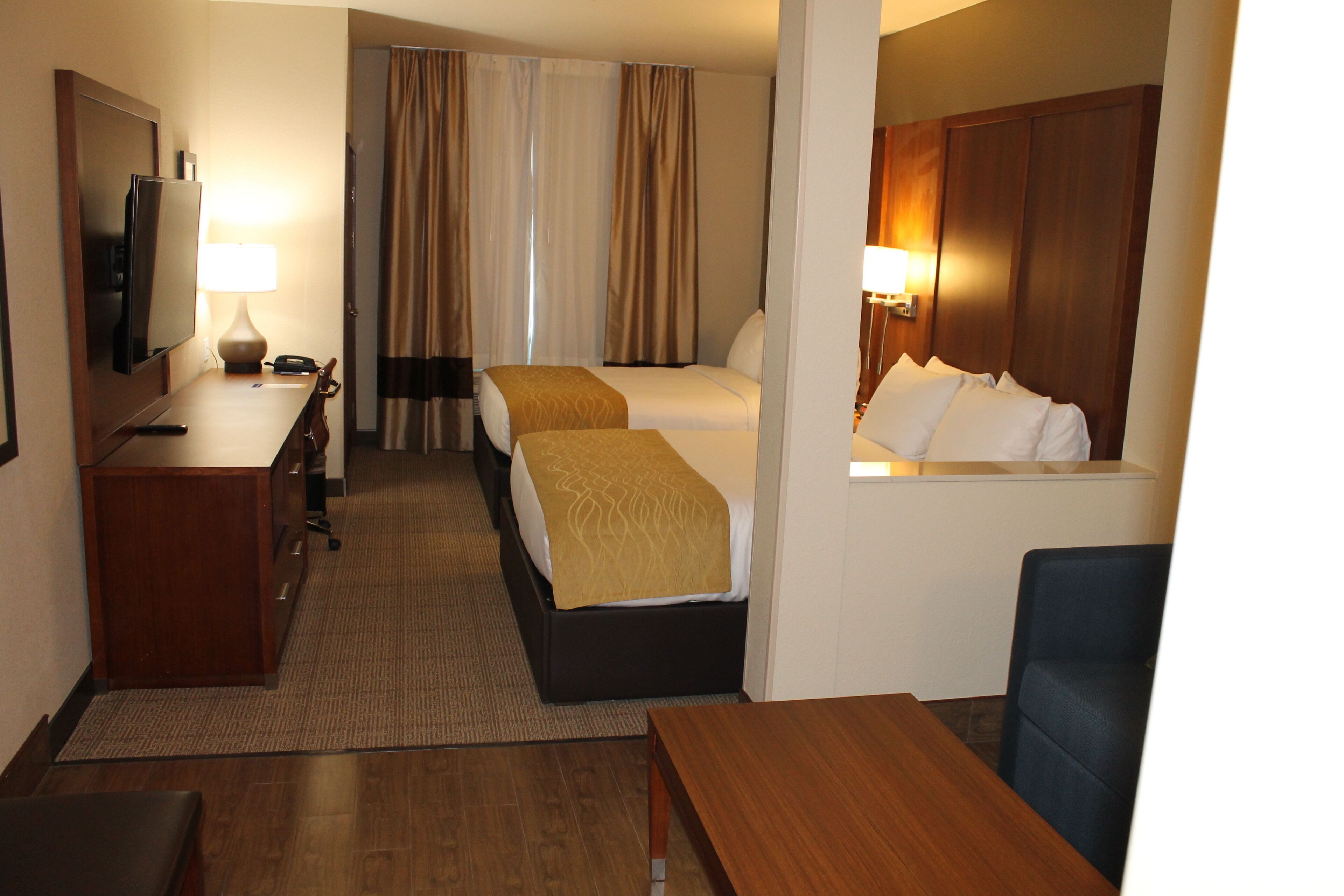 suite, 2 queen beds, non smoking | hypo-allergenic bedding, in-room safe, desk, blackout curtains