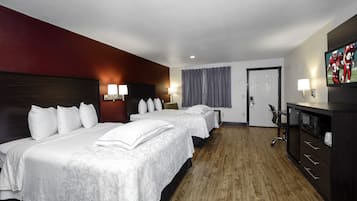 Premium Room, 2 Queen Beds (Upgraded Bedding & Snack, Smoke Free) | Desk, laptop workspace, blackout curtains, iron/ironing board