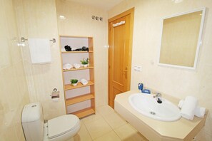 Sèche-cheveux, serviettes fournies, savon, shampoing