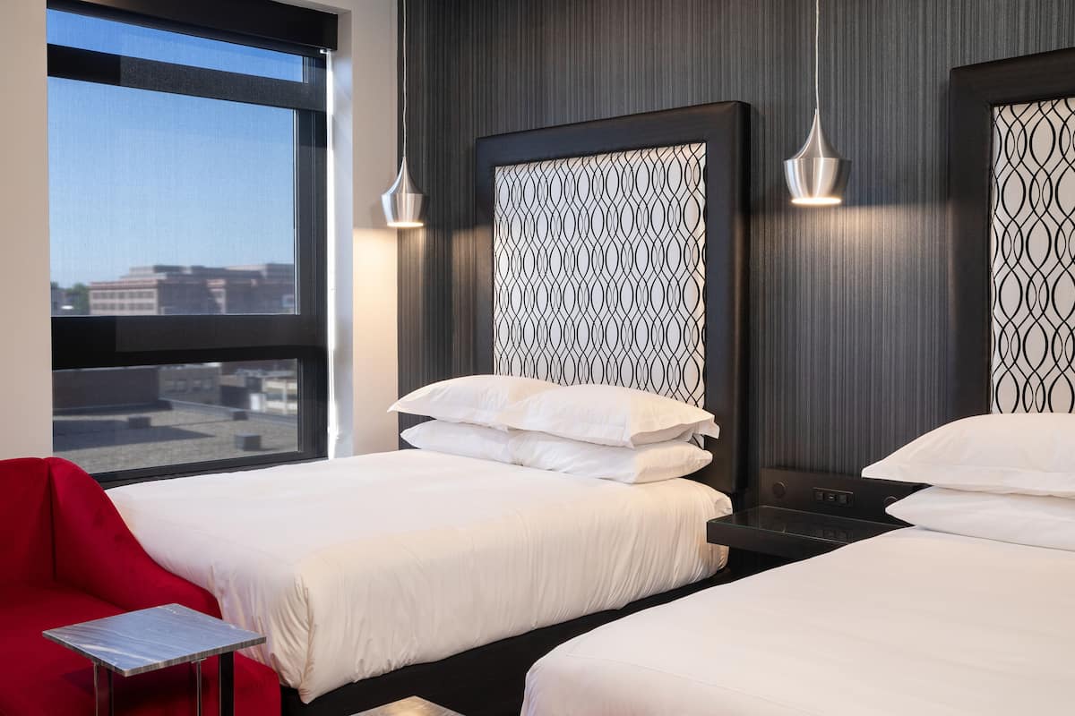 standard room, 2 queen beds, city view (swanky red qq) | 1 bedroom, premium bedding, pillow-top beds, blackout curtains