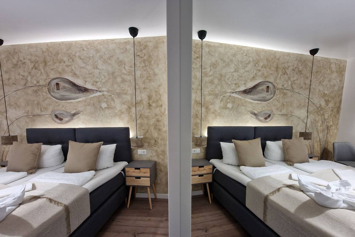 Kahden hengen design-huone | 1 makuuhuone, italialaiset Frette-lakanat, ylelliset vuodevaatteet