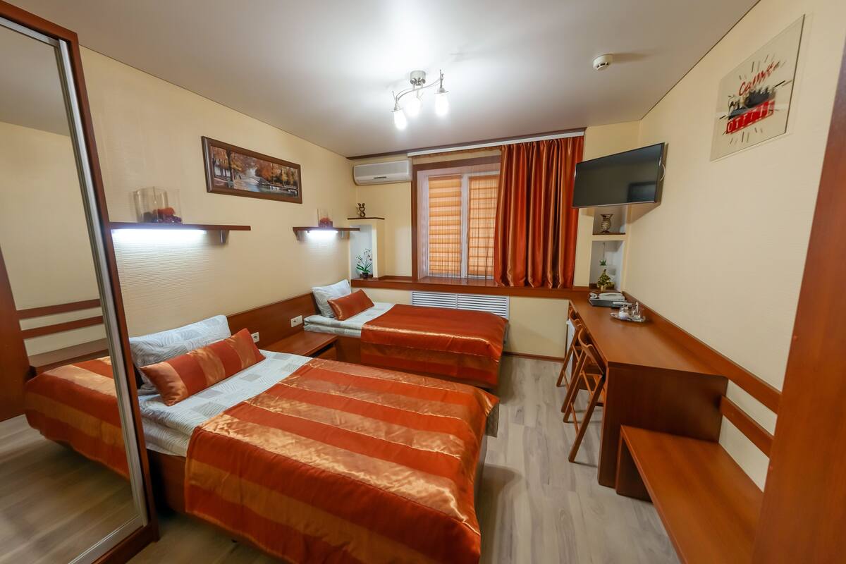 In-room safe, desk, laptop workspace, soundproofing