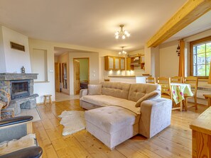 Télévision, cheminée, lecteur de DVD