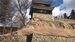 A traditional Japanese building with a stone base and a wooden upper structure. - Nakaya Ryokan (Ueda)