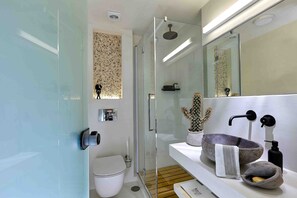 Combined shower/bathtub, hair dryer, bidet, towels