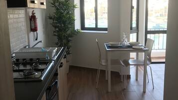 Fridge, oven, stovetop, electric kettle