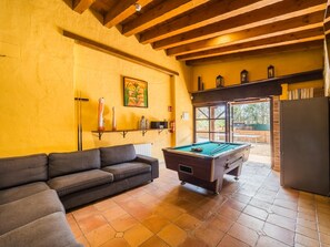 TV, foosball, table tennis, stereo