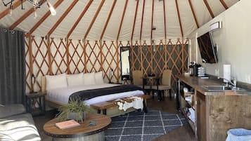 Birch Yurt | Egyptian cotton sheets, premium bedding, individually decorated