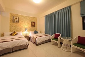 Desk, blackout curtains, free WiFi, bed sheets
