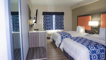 Standard Room, 2 Double Beds, Non Smoking | In-room safe, desk, soundproofing, iron/ironing board