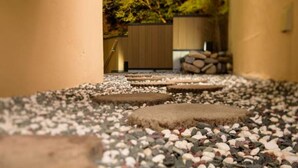 A pathway with stepping stones leading to a wooden structure, surrounded by gravel and trees. - Yunohanaso (Nasushiobara)