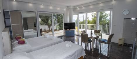 Luxury Studio, Sea View | Iron/ironing board, free cots/infant beds, free WiFi, bed sheets