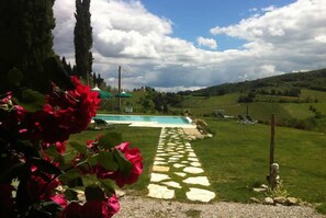 Seasonal outdoor pool, open 8:00 AM to 8:30 PM, pool loungers