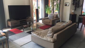 Télévision, lecteur de DVD, table de tennis de table