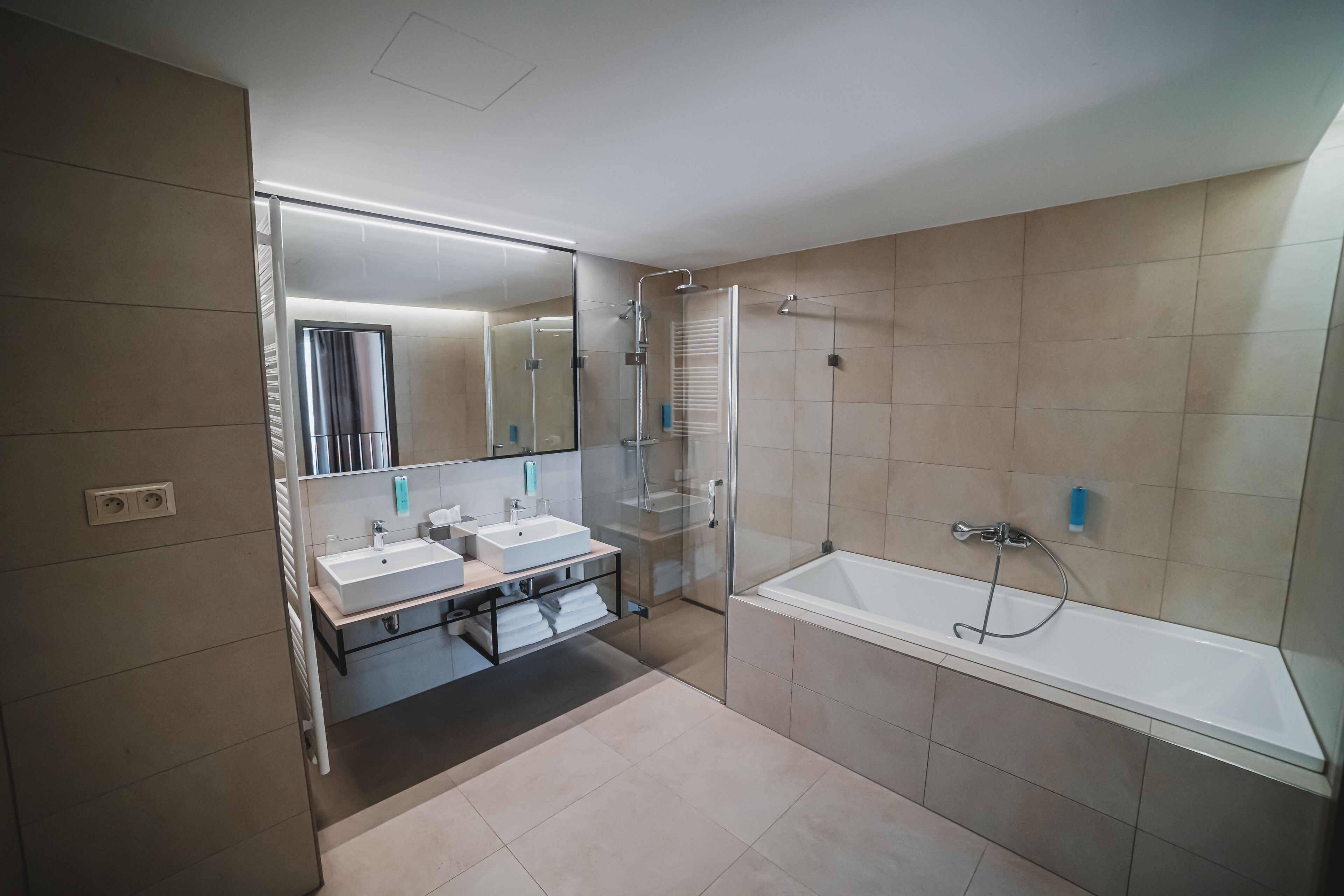 duplex, balcony, city view | bathroom | shower, free toiletries, hair dryer, towels