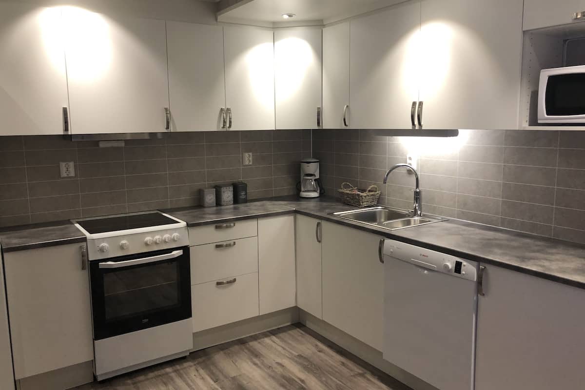 standard apartment, 4 bedrooms (rorbu båtsfjord) | private kitchen | microwave, coffee/tea maker, electric kettle