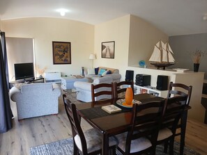 TV, DVD player, music library, video library