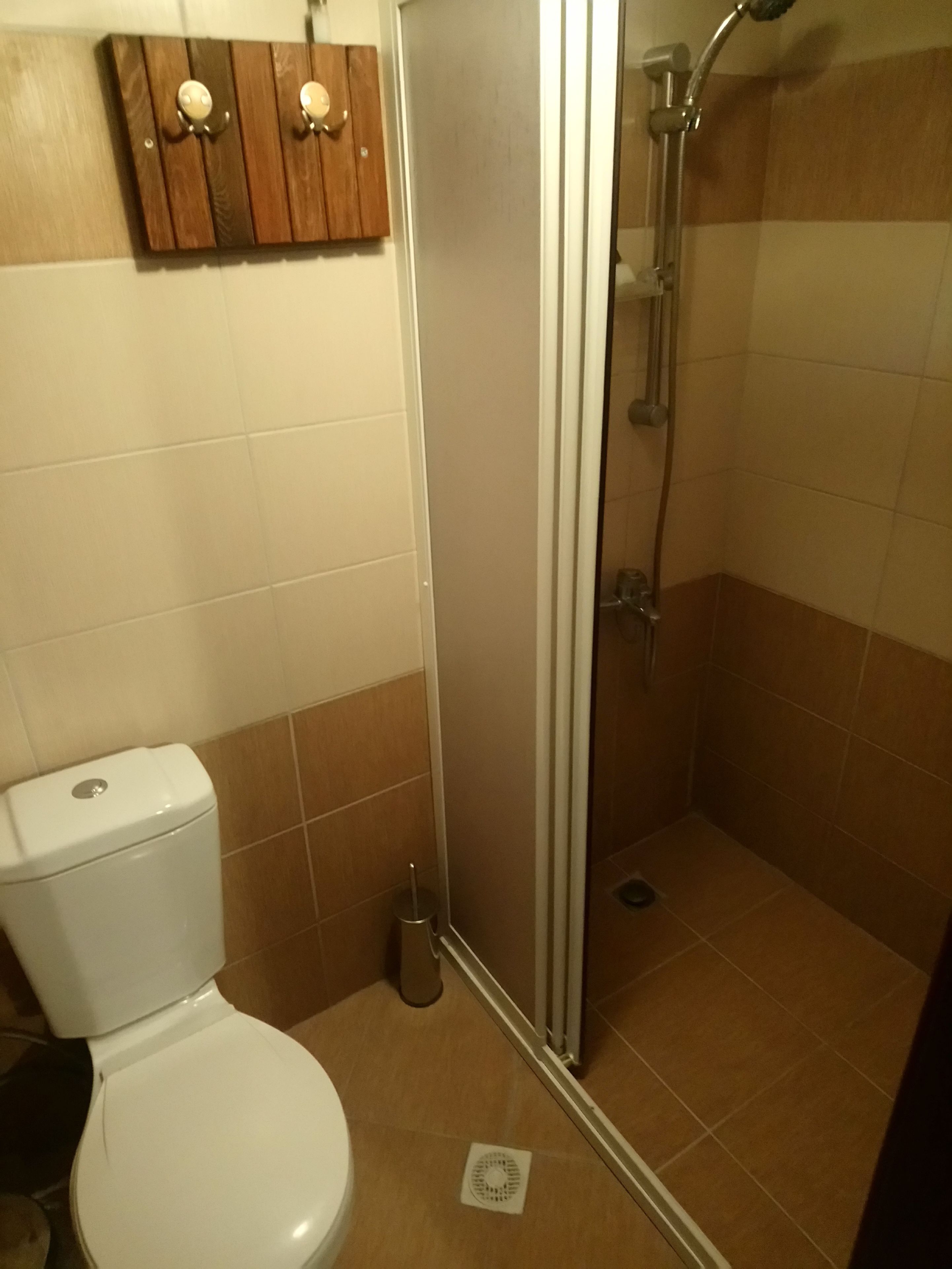 economy double room | bathroom | shower, rainfall showerhead, hair dryer, slippers