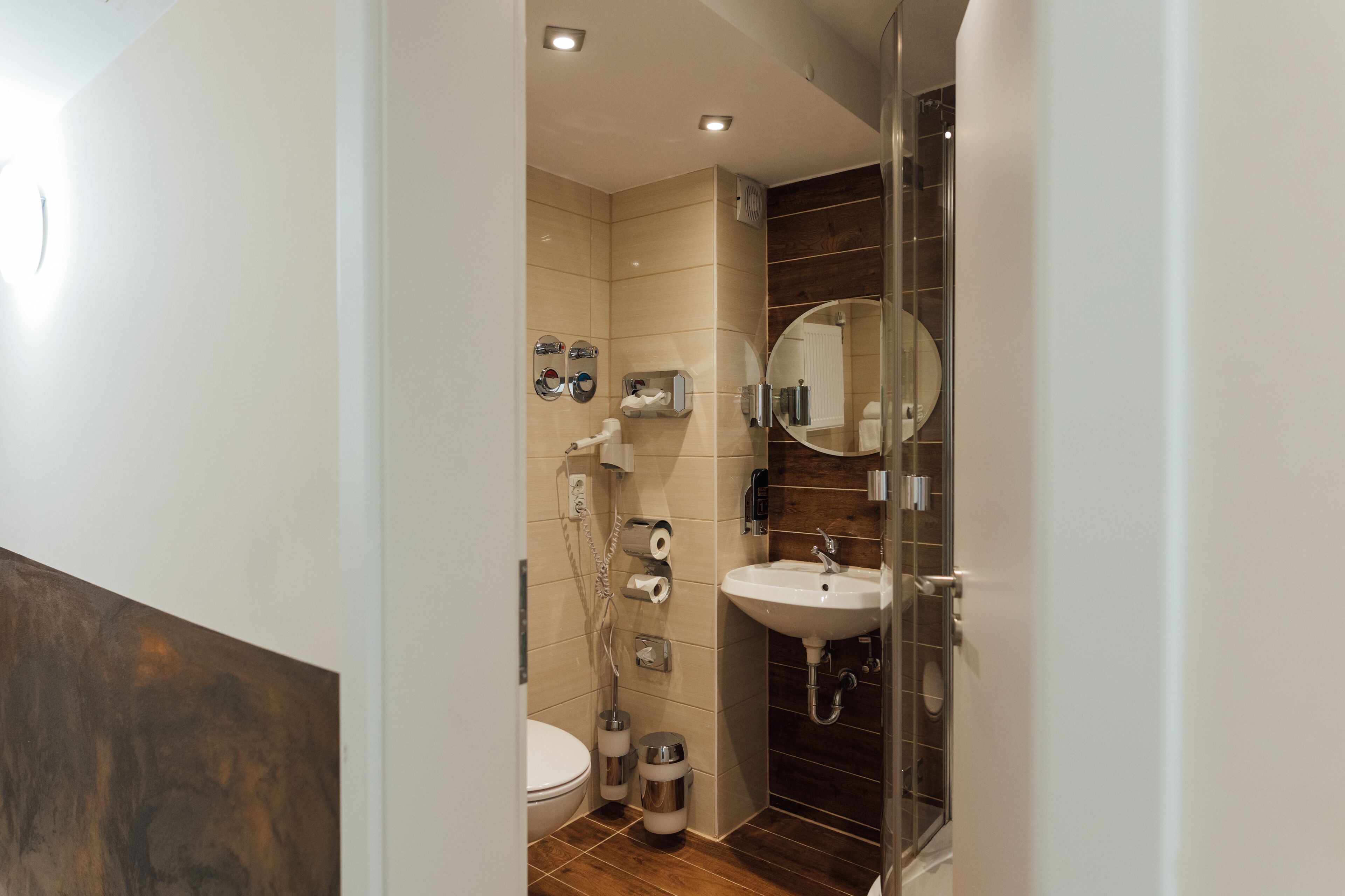 triple room (souterrain) | bathroom | shower, hair dryer, towels