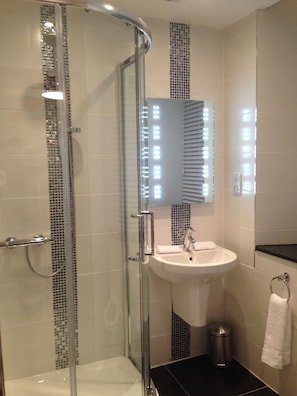Ensemble baignoire-douche, séchoir à cheveux, serviettes fournies, savon