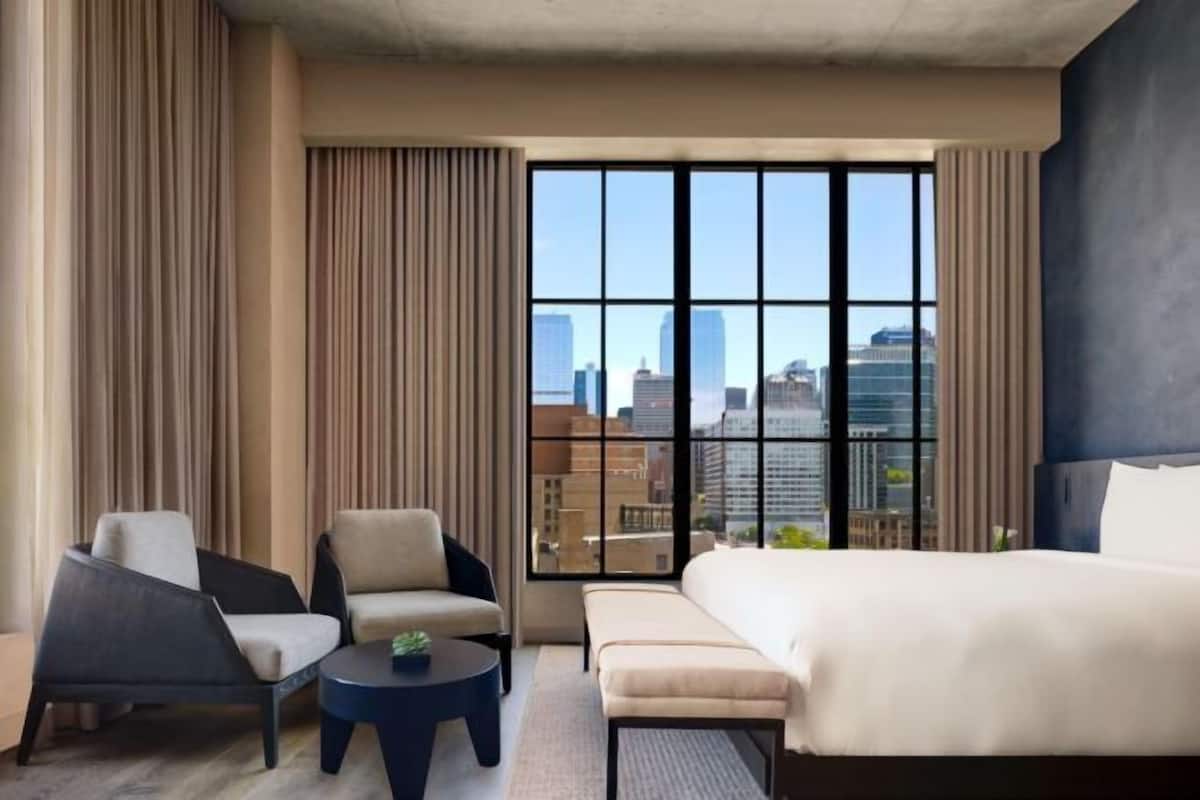 In-room safe, desk, laptop workspace, blackout curtains