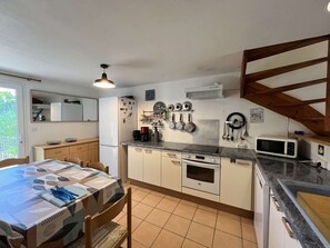 Fridge, microwave, oven, dishwasher