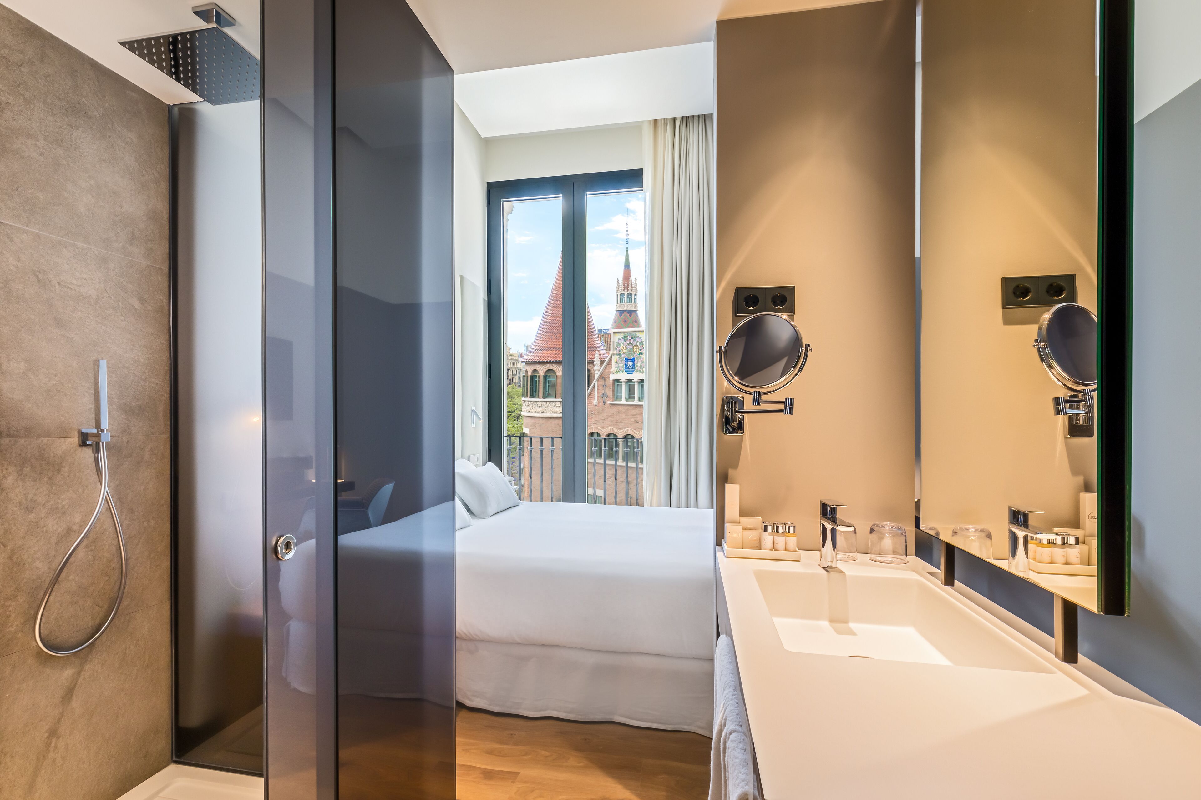 eco-friendly toiletries, hair dryer, towels, soap