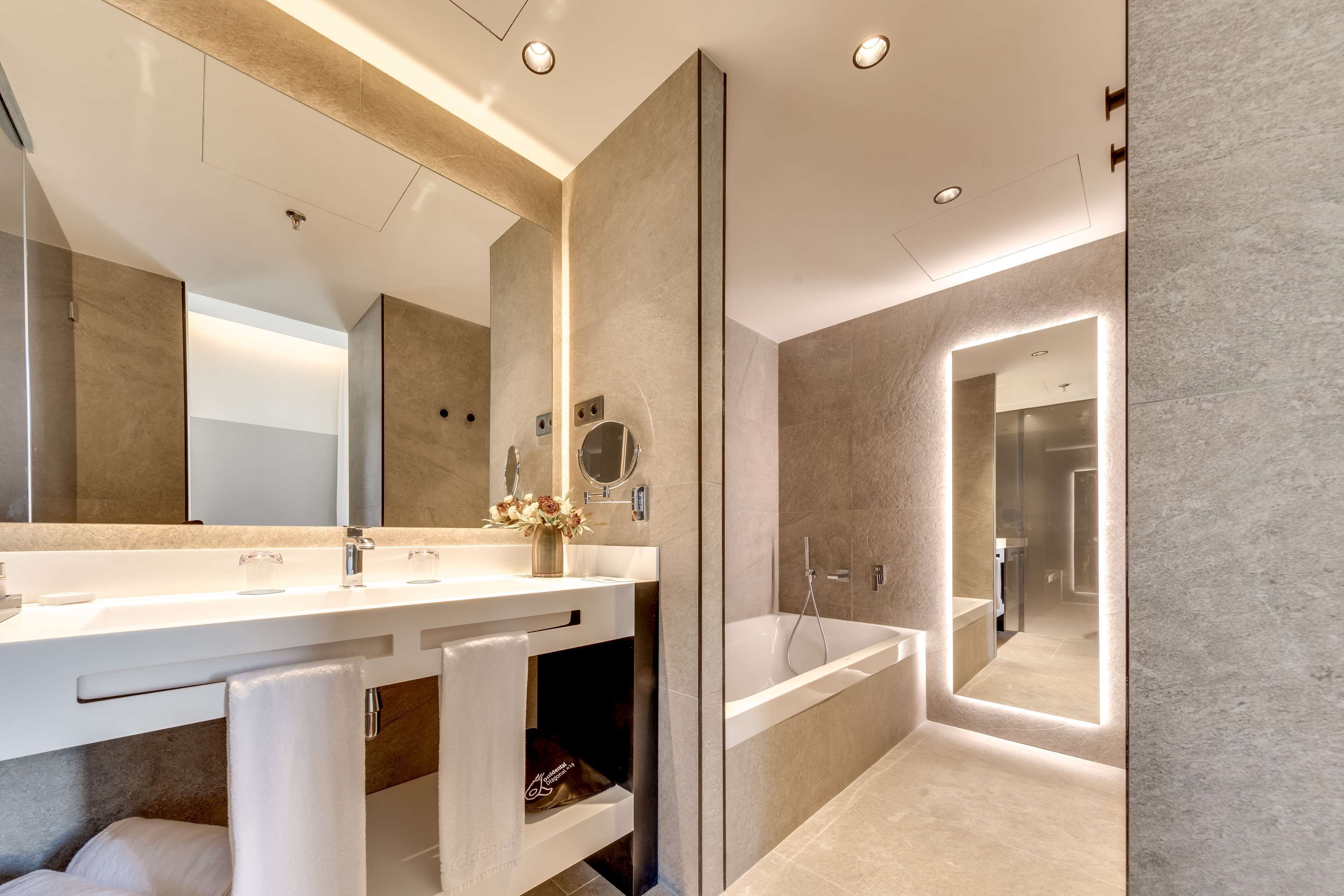 eco-friendly toiletries, hair dryer, towels, soap