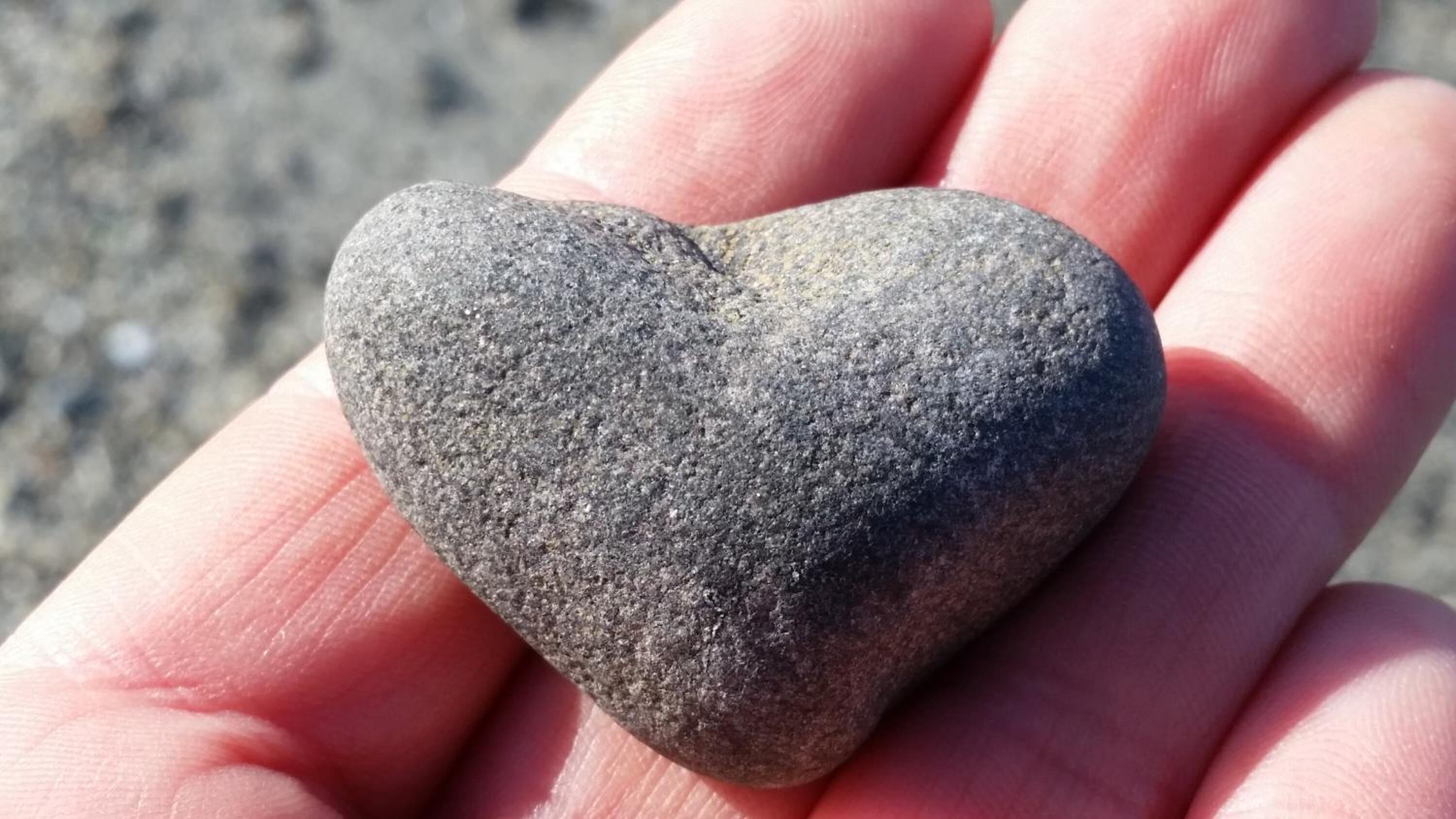 A heart-shaped stone held in a hand.