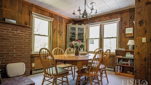 Dining - "Fountain Cottage" offers a large deck to enjoy your afternoon at Lake Mokoma (Laporte)