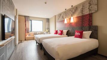 Family Room | Premium bedding, memory foam beds, desk, laptop workspace