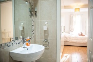 Shower, hair dryer, toilet paper