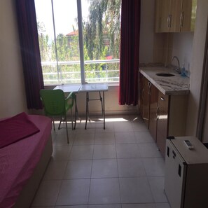 1 غرفة نوم وخزنة داخل الغرفة ومكتب ومكواة/لوح كي