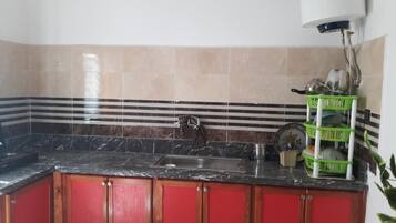 Fridge, stovetop, cookware/dishes/utensils