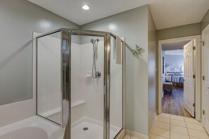 Bathtub, hair dryer, towels