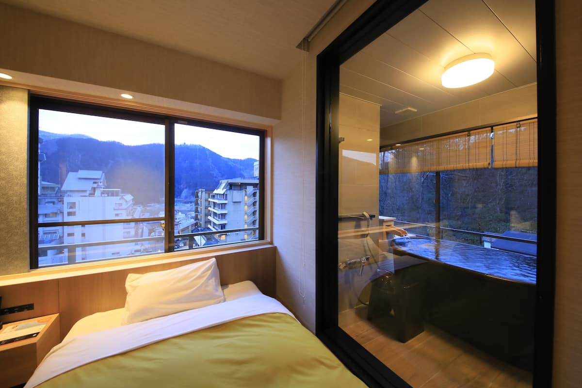 japanese-western style room with hot spring bath | 1 bedroom, down duvets, in-room safe, desk