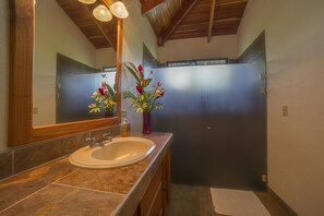 Habitación cuádruple de lujo, varias camas, vistas a la montaña | Baño | Artículos de higiene personal gratuitos, secador de pelo y toallas