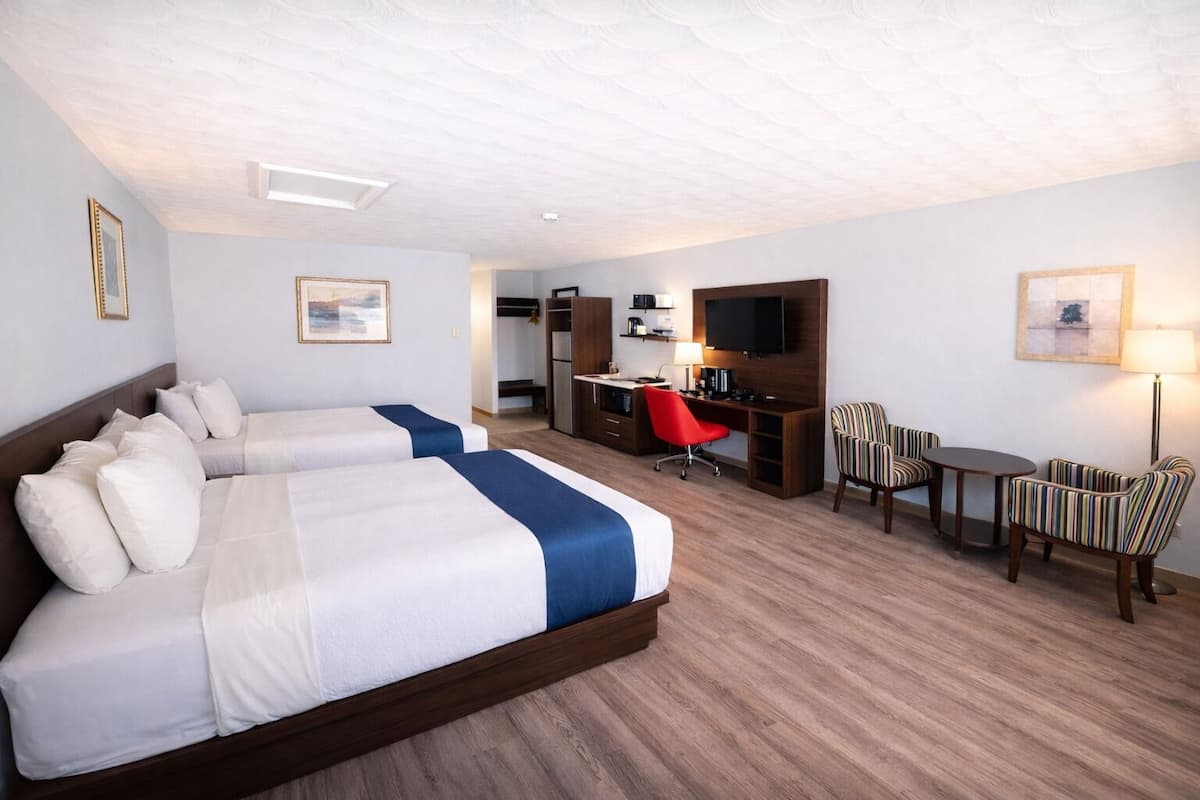 Room, 2 Queen Beds, Non Smoking, Kitchenette | Down comforters, pillowtop beds, desk, blackout drapes