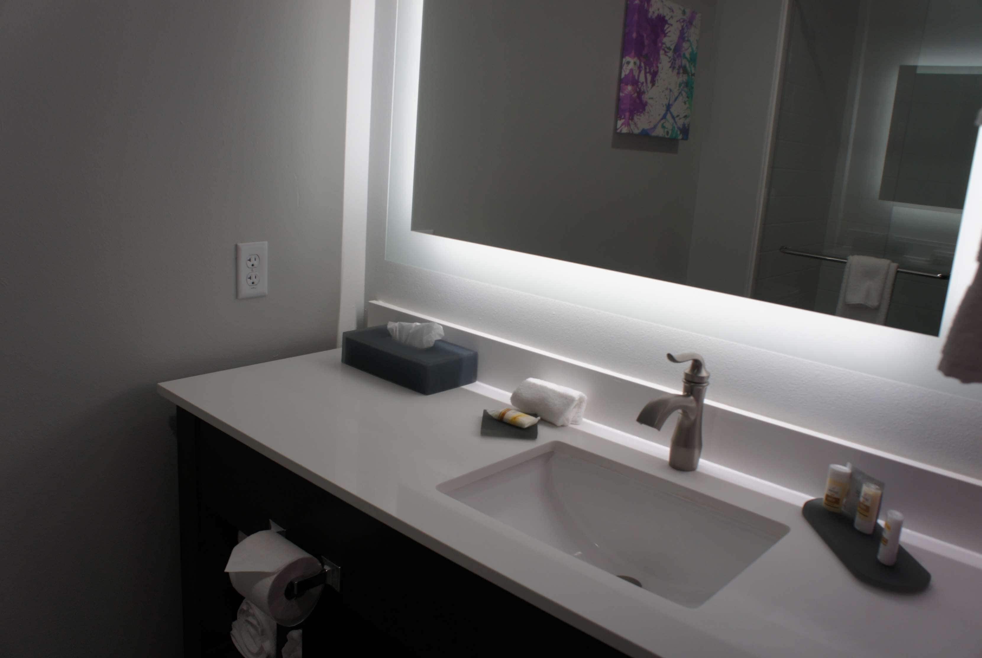 combined shower/bathtub, free toiletries, hair dryer, towels