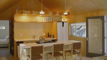 Premium Cabin, 2 Bedrooms, Hot Tub | Private kitchen | Fridge, microwave, stovetop, coffee/tea maker
