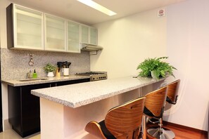 Deluxe Apartment, 3 Bedrooms | Private kitchen | Full-size fridge, oven, stovetop, cookware/dishes/utensils - Downtown Mexico Apartments (Mexico City)