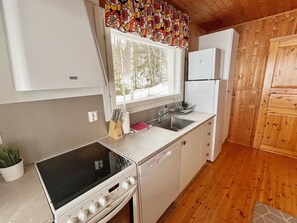 Kühlschrank, Mikrowelle, Geschirrspüler, Kochgeschirr/Geschirr/Besteck