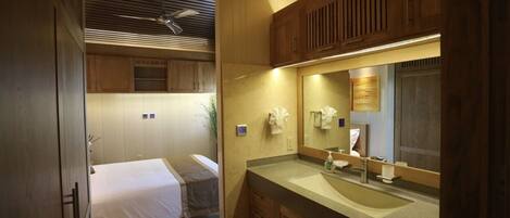 Hair dryer, towels, toilet paper