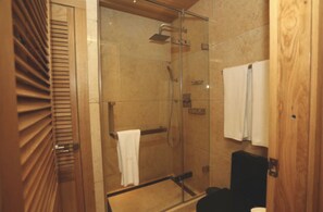 Hair dryer, towels, toilet paper