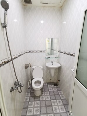 Shower, bidet, towels, soap