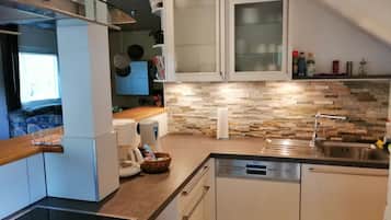 Family Condo, 2 Bedrooms, Patio, Garden View | Private kitchen | Full-sized fridge, microwave, oven, stovetop