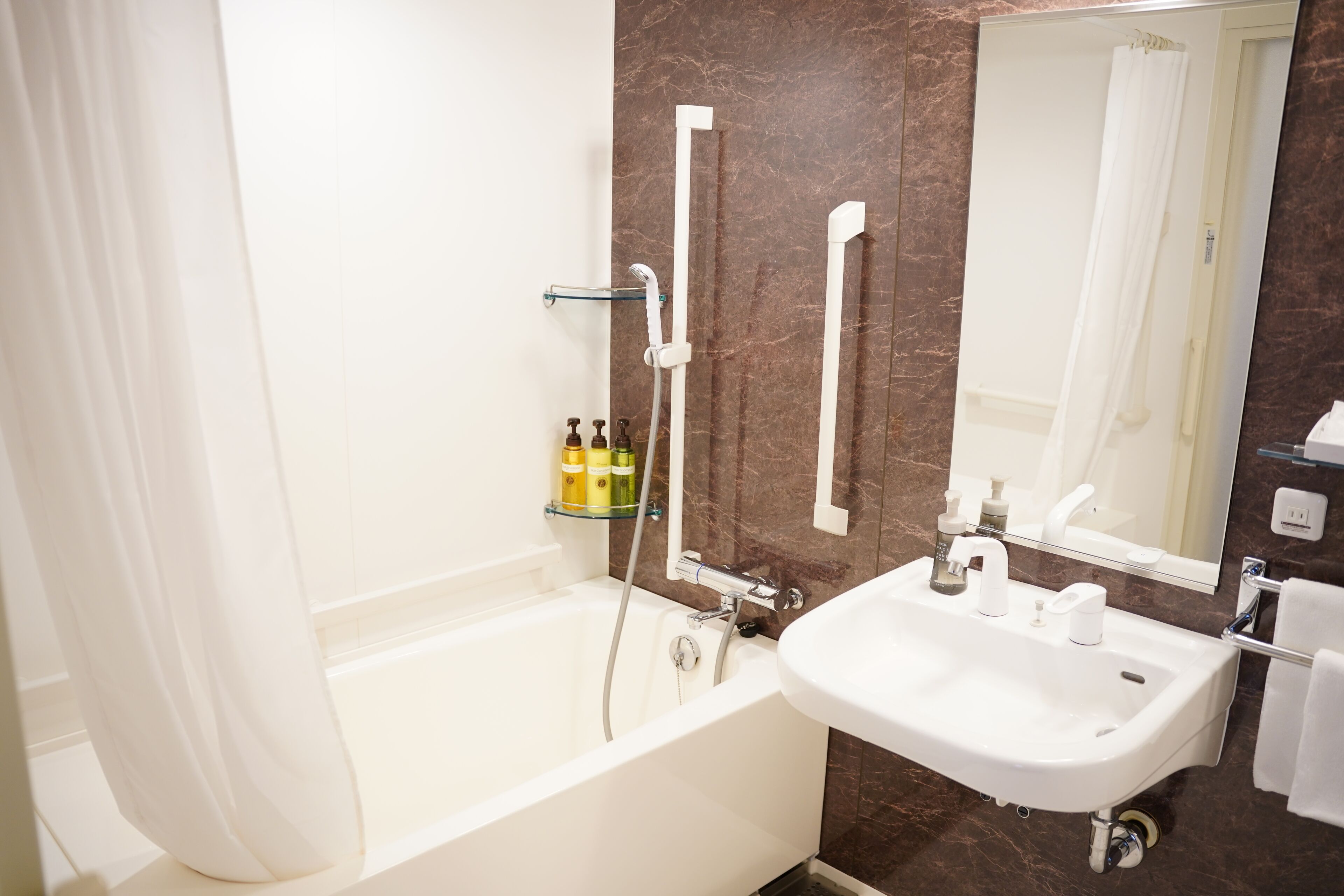 accessible room (no housekeeping) | bathroom | free toiletries, hair dryer, bathrobes, slippers
