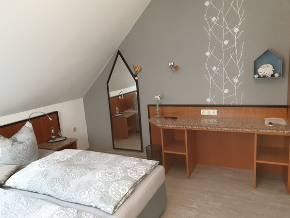 Desk, free WiFi, bed sheets