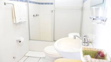 Shower, towels, soap, shampoo
