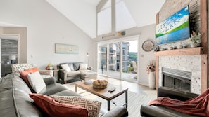 Smart TV, fireplace, video games, DVD player